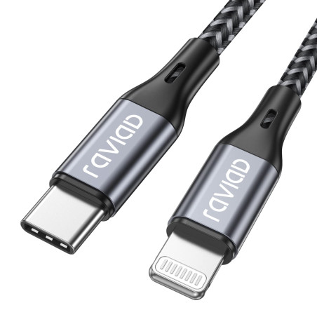 RAVIAD Câble USB C vers Lightning 1M [MFi Certifié] Câble USB C Lightning Charge Rapide Power Delivery Compatible avec iPhone 14