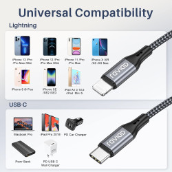 RAVIAD Câble USB C vers Lightning Court 50CM [MFi Certifié] Cable iPhone USB C Charge Rapide Power Delivery Compatible avec iPho