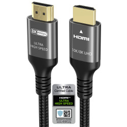 Ubluker 10K 8K 4K Câble HDMI 48Gbps 5M, Certifié Ultra Haut Débit HDMI® Cable 4K 240Hz 144Hz 120Hz 8K60Hz 0,01ms HDR10+ ARC eARC