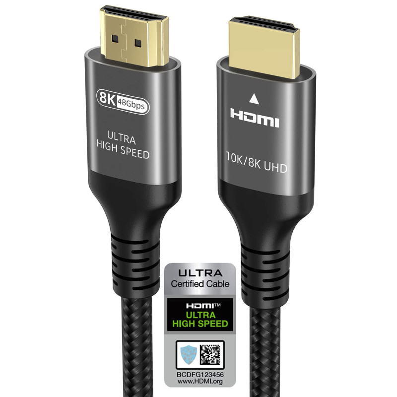 Ubluker 10K 8K 4K Câble HDMI 48Gbps 6M, Certifié Ultra Haut Débit HDMI® Cable 4K 240Hz 144Hz 120Hz 8K60Hz 0,01ms HDR10+ ARC eARC