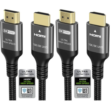 Ubluker 10K 8K 4K Câble HDMI 48Gbps 0.5M, Certifié Ultra Haut Débit HDMI® Cable 4K 240Hz 144Hz 120Hz 8K60Hz 0,01ms HDR10+ ARC eA