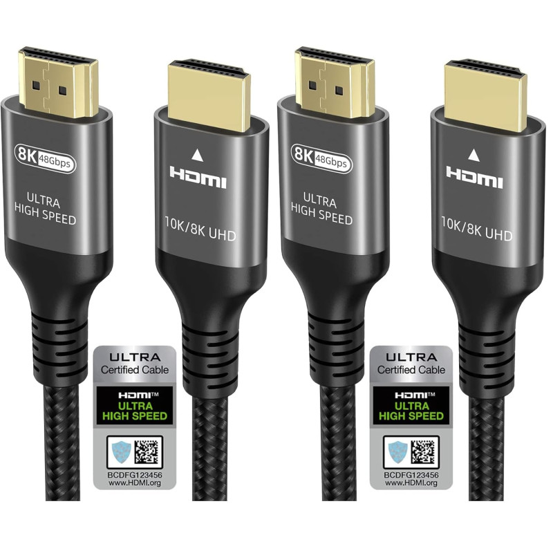 Ubluker 10K 8K 4K Câble HDMI 48Gbps 2M, Certifié Ultra Haut Débit HDMI® Cable 4K 240Hz 144Hz 120Hz 8K60Hz 0,01ms HDR10+ ARC eARC
