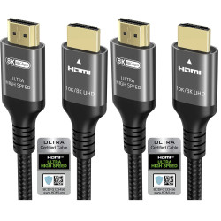 Ubluker 10K 8K 4K Câble HDMI 48Gbps 2.5M, Certifié Ultra Haut Débit HDMI® Cable 4K 240Hz 144Hz 120Hz 8K60Hz 0,01ms HDR10+ ARC eA