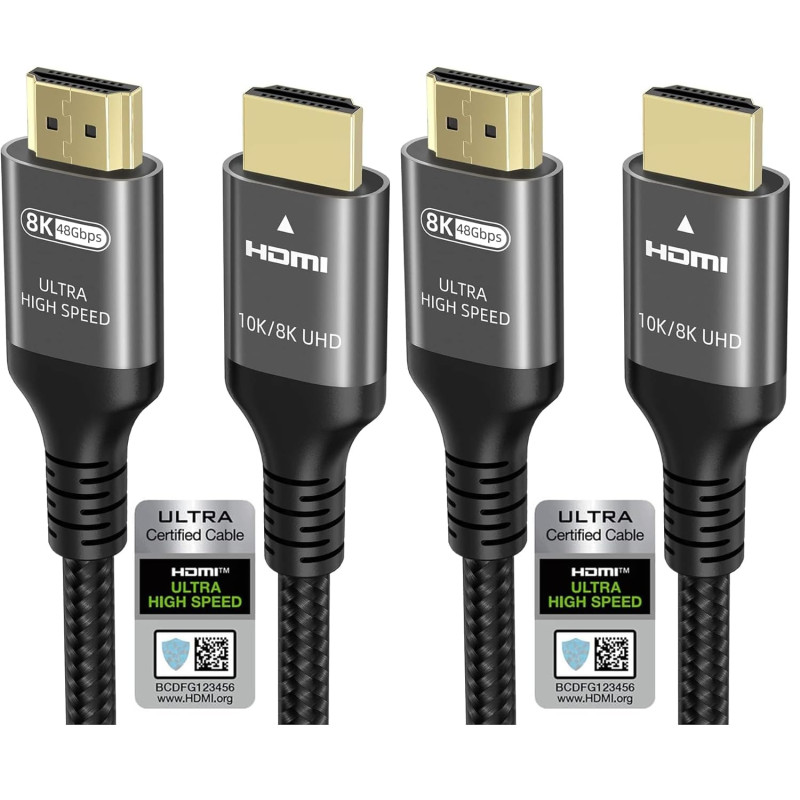 Ubluker 10K 8K 4K Câble HDMI 48Gbps 2.5M, Certifié Ultra Haut Débit HDMI® Cable 4K 240Hz 144Hz 120Hz 8K60Hz 0,01ms HDR10+ ARC eA