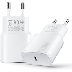 Chargeur USB C, 2 Pack 25W Prise USB C Rapide Secteur Mural Alimentation Adaptateur pour iPhone 17 16 15 14 13 12 11 Pro Max XR 