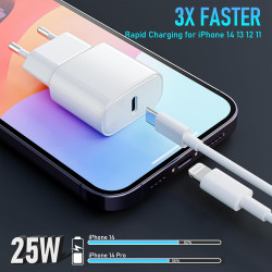 Chargeur USB C, 2 Pack 25W Prise USB C Rapide Secteur Mural Alimentation Adaptateur pour iPhone 17 16 15 14 13 12 11 Pro Max XR 