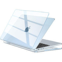 EooCoo Coque Compatible pour MacBook Air 13.6 Pouces M5 M4 M3 M2 2026 2025 2024 2022, Match Officiel Bleu Ciel, Logo Clair, A344