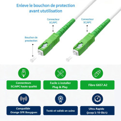 Elfcam - 70m câble à fibre optique pour orange livebox, les box rouge sfr et bouygues telecom bbox, sc/apc vers sc/apc simplex m