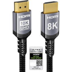 Sniokco 10K 8K 4K Câble HDMI 2.1 48Gbps 1.5M, Certifié Ultra Haute Vitesse HDMI® Cable 0.01ms 4K 240Hz 165Hz 120Hz 8K 60Hz eARC 