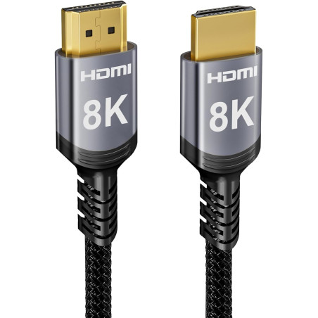 Sniokco 8K 4K Câble HDMI 2.1 48Gbps 15M, Haute Vitesse HDMI® Cable 0.01ms 4K 240Hz 165Hz 120Hz 8K 60Hz eARC Netflix HDCP 2.3 2.2