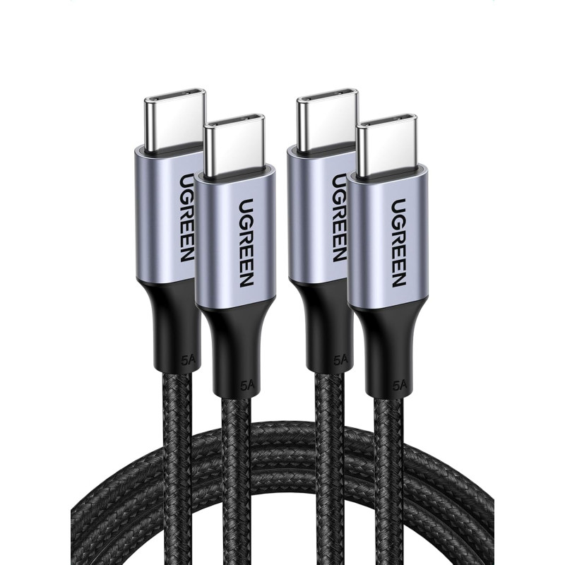 Uvert lot de 2 câble usb c vers usb c pd 100w 5a 20v charge rapide compatible avec macbook ipad pro iphone 17 pro max air 16 gal