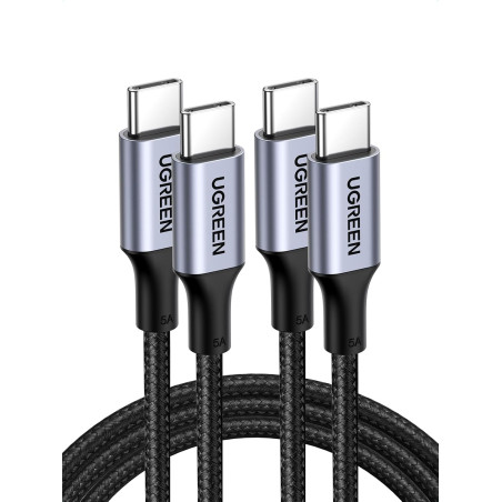Uvert lot de 2 câble usb c vers usb c pd 100w 5a 20v charge rapide compatible avec macbook ipad pro iphone 17 pro max air 16 gal