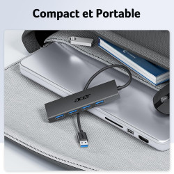 acer Hub USB 3.0 avec 4 Ports USB 3.0, Adaptateur Multiport USB pour PC, MacBook Air, Mac Pro/Mini, iMac, Surface Pro, XPS, PS4,