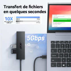 acer Hub USB 3.0 avec 4 Ports USB 3.0, Adaptateur Multiport USB pour PC, MacBook Air, Mac Pro/Mini, iMac, Surface Pro, XPS, PS4,