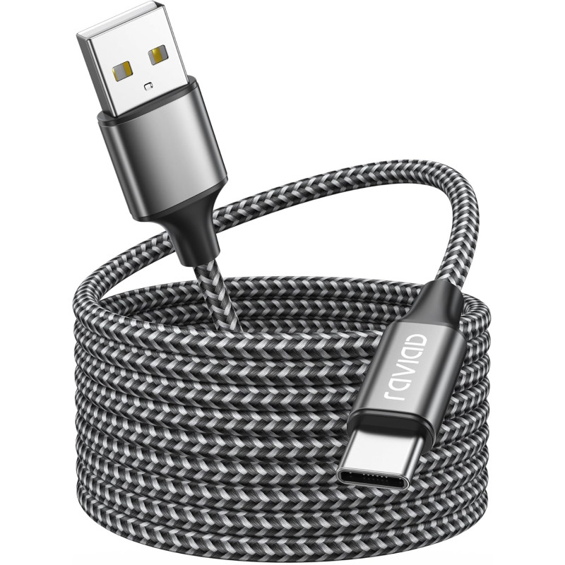Raviad cable usb c charge rapide 3.1a, [5m] câble usb vers usb c nylon cable chargeur type c pour iphone 17 16 15, samsung galax