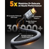 Snowkids 10K 8K Câble HDMI 48Gbps 3M, Câble 2.1 HDMI 8K@60Hz 4K120Hz Ultra Haut Débit Cable 0,01ms HDR10+ eARC ARC HDCP 2.2/2.3,