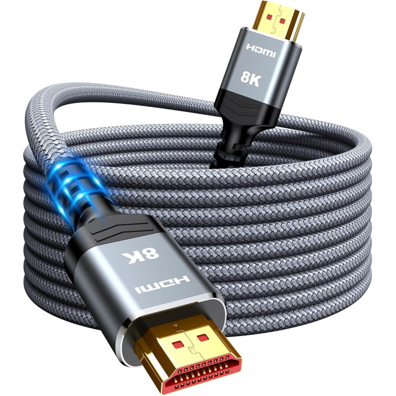 Snowkids 8K Câble HDMI 2.1 10M, Ultra Haut Débit 48Gbps 8K@60Hz 4K@120Hz Cordon HDMI, HDR10+ ARC eARC HDCP 2.2&2.3 Compatible av