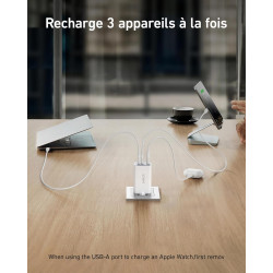 Anker Chargeur USB C (Nano II 65 W), Station 3 Ports, PPS, Rapide, Bloc d'alimentation USB C Compact pour iPhone 17/iPhone 17 Pr