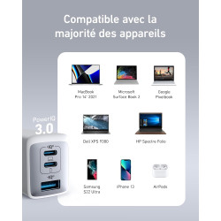 Anker Chargeur USB C (Nano II 65 W), Station 3 Ports, PPS, Rapide, Bloc d'alimentation USB C Compact pour iPhone 17/iPhone 17 Pr