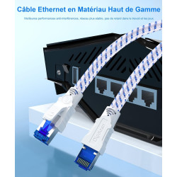 Câble Ethernet 10m, Cat 8 RJ45 1m 2m 3m 5m 10m 20m 30m Cable Réseau, Cat8 40Gbps 2000MHz Gigabit S/FTP Nylon Câble Internet Lan 