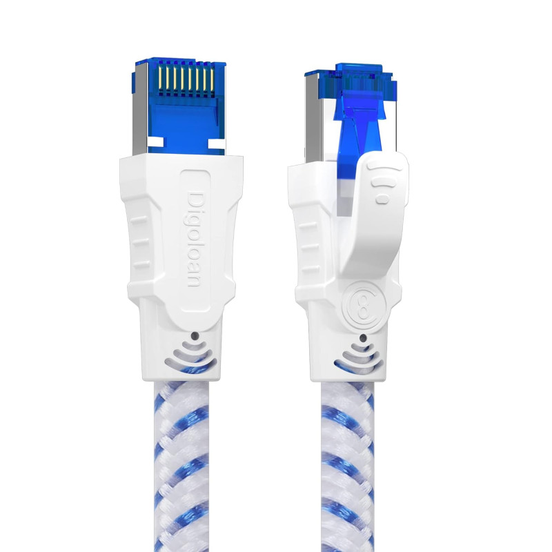 Câble Ethernet 20m, Cat 8 RJ45 1m 2m 3m 5m 10m 20m 30m Cable Réseau, Cat8 40Gbps 2000MHz Gigabit S/FTP Nylon Câble Internet Lan 
