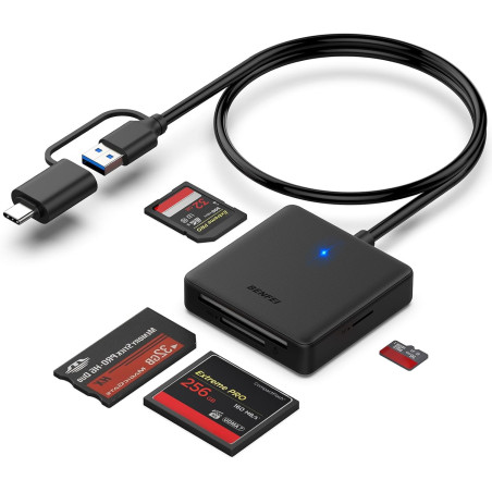 Lecteur de Carte mémoire, BENFEI 4 in 1 USB-C vers SD Adaptateur de Lecteur de Carte SD Micro SD MS CF, Compatible avec iPhone 1