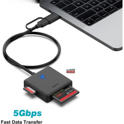 Lecteur de Carte mémoire, BENFEI 4 in 1 USB-C vers SD Adaptateur de Lecteur de Carte SD Micro SD MS CF, Compatible avec iPhone 1