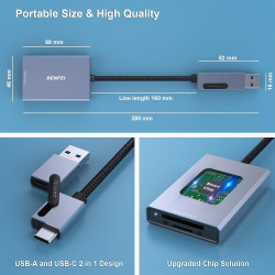 BENFEI Lecteur de Carte SD 4.0, Lecteur de Carte mémoire USB-C/USB-A 2-en-1, pour SDXC, SDHC, SD, MMC, RS-MMC, Micro SDXC, Micro
