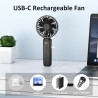 Rintea Mini Ventilateur Portable, 6 vitesses avec Écran LED, Rechargeable USB-C, Silencieux Petit Ventilateur de Bureau pour voy