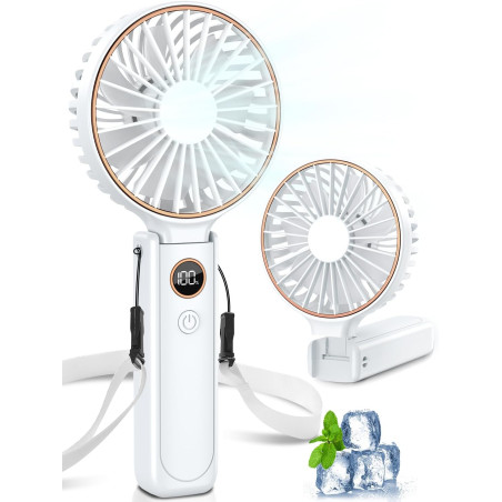 Rintea Mini Ventilateur Portable, 6 vitesses avec Écran LED, Rechargeable USB-C, Silencieux Petit Ventilateur de Bureau pour voy
