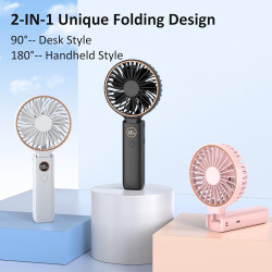 Rintea Mini Ventilateur Portable, 6 vitesses avec Écran LED, Rechargeable USB-C, Silencieux Petit Ventilateur de Bureau pour voy