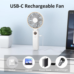 Rintea Mini Ventilateur Portable, 6 vitesses avec Écran LED, Rechargeable USB-C, Silencieux Petit Ventilateur de Bureau pour voy