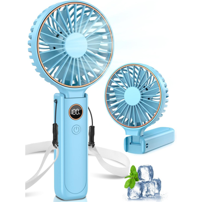 Rintea Mini Ventilateur Portable, 6 vitesses avec Écran LED, Rechargeable USB-C, Silencieux Petit Ventilateur de Bureau pour voy