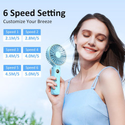 Rintea Mini Ventilateur Portable, 6 vitesses avec Écran LED, Rechargeable USB-C, Silencieux Petit Ventilateur de Bureau pour voy