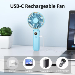 Rintea Mini Ventilateur Portable, 6 vitesses avec Écran LED, Rechargeable USB-C, Silencieux Petit Ventilateur de Bureau pour voy