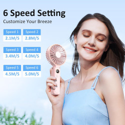 Rintea Mini Ventilateur Portable, 6 vitesses avec Écran LED, Rechargeable USB-C, Silencieux Petit Ventilateur de Bureau pour voy
