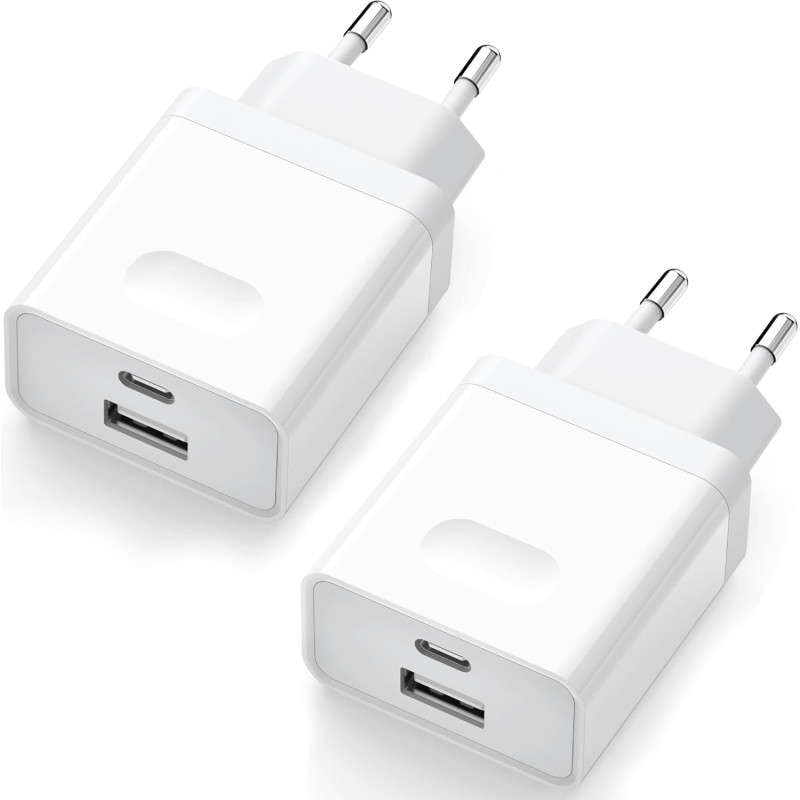 2Pcs Chargeur USB C, Prise Rapide 20W Replacement for iPhone 16 15 14 13 12 11 Pro Max SE XS XR 8 7 6S Plus Mini SE, Pad, Galaxy