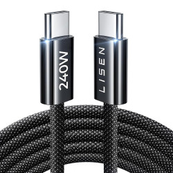 LISEN 240W Cable USB C Charge Rapide, 2m PD 5A Cable USB C vers USB C Câble USBC Chargeur Nylon Tressé pour iPhone 17 16 Samsung