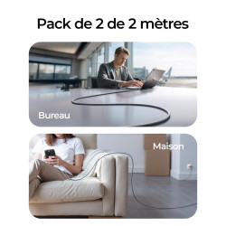 LISEN 240W Cable USB C Charge Rapide, 2m PD 5A Cable USB C vers USB C Câble USBC Chargeur Nylon Tressé pour iPhone 17 16 Samsung