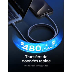 LISEN 240W Cable USB C Charge Rapide, 2m PD 5A Cable USB C vers USB C Câble USBC Chargeur Nylon Tressé pour iPhone 17 16 Samsung