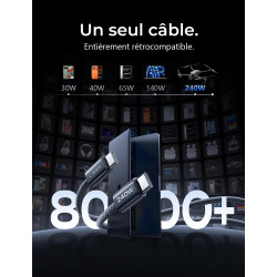 LISEN 240W Cable USB C Charge Rapide, 2m PD 5A Cable USB C vers USB C Câble USBC Chargeur Nylon Tressé pour iPhone 17 16 Samsung