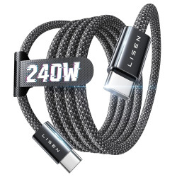 LISEN 240W Cable USB C Charge Rapide, 1m PD 5A Cable USB C vers USB C Câble Chargeur USBC Nylon Tressé pour iPhone 17 16 Samsung