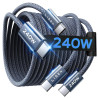 LISEN 240W Cable USB C Charge Rapide, 2m+2m PD 5A Cable USB C vers USB C Câble Chargeur USBC Nylon Tressé pour iPhone 17 16 Sams