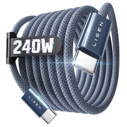 LISEN 240W Cable USB C Charge Rapide, 2m PD 5A Cable USB C vers USB C Câble USBC Chargeur Nylon Tressé pour iPhone 17 16 Samsung