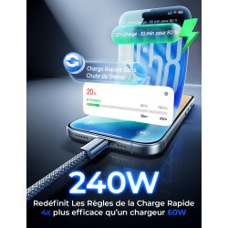 LISEN 240W Cable USB C Charge Rapide, 2m PD 5A Cable USB C vers USB C Câble USBC Chargeur Nylon Tressé pour iPhone 17 16 Samsung