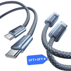 LISEN 240W Cable USB C Charge Rapide, 1m+1m PD 5A Cable USB C vers USB C Câble Chargeur USBC Nylon Tressé pour iPhone 17 16 Sams