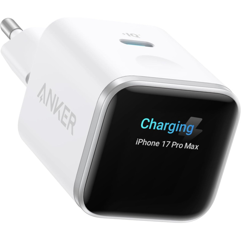 Anker Chargeur USB C à écran Intelligent 45W Nano, Recharge Rapide, Chargeur avec Reconnaissance Intelligente, Mode Care, Compac