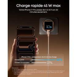Anker Chargeur USB C à écran Intelligent 45W Nano, Recharge Rapide, Chargeur avec Reconnaissance Intelligente, Mode Care, Compac