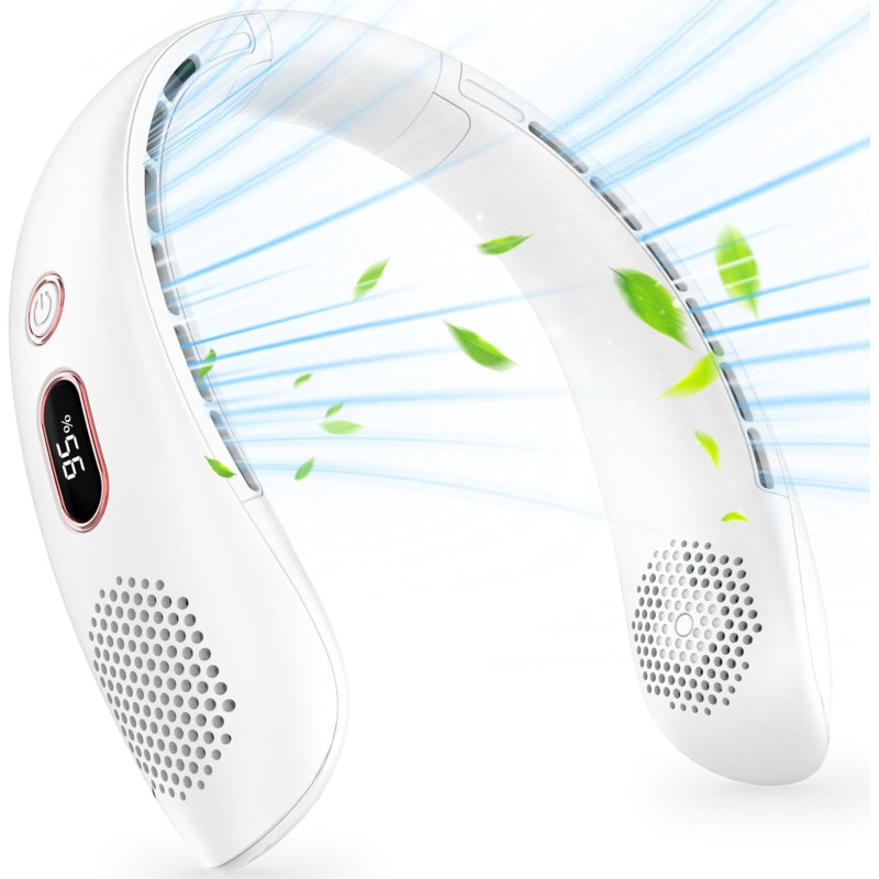 YAZEKY Ventilateur de Cou,Portable USB Ventilateur de cou sans lame Silencieux avec flux d’air à 360°,3 Vitesses Rechargeable Mi