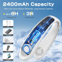 YAZEKY Ventilateur de Cou,Portable USB Ventilateur de cou sans lame Silencieux avec flux d’air à 360°,3 Vitesses Rechargeable Mi
